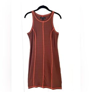 Derek Heart Brown Ribbed Fitted Dress w/ Orange Trim, Sz S (P2P 16”)